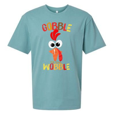 Cute Gobble Til You Wobble Costume Thanksgiving Day Women Sueded Cloud Jersey T-Shirt