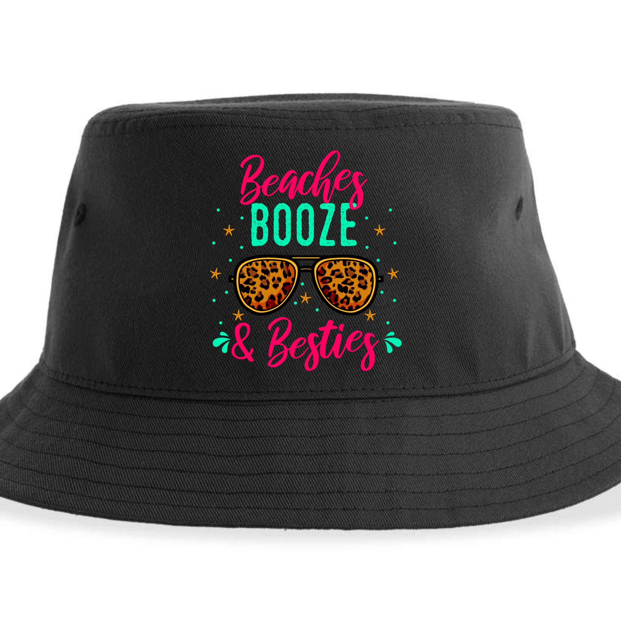 Cute Girls Trip Weekend Vacation Beaches Booze And Besties Gift Sustainable Bucket Hat