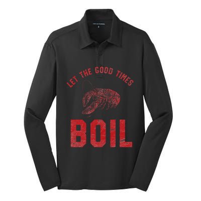 Crawfish Good Times Boil Louisiana Retro Food Festival Silk Touch Performance Long Sleeve Polo