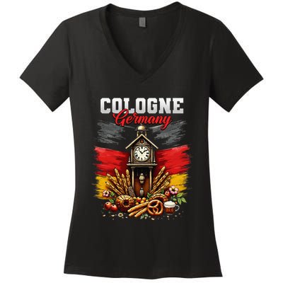Cologne Germany Vacation Travel Souvenir German Flag Women's V-Neck T-Shirt