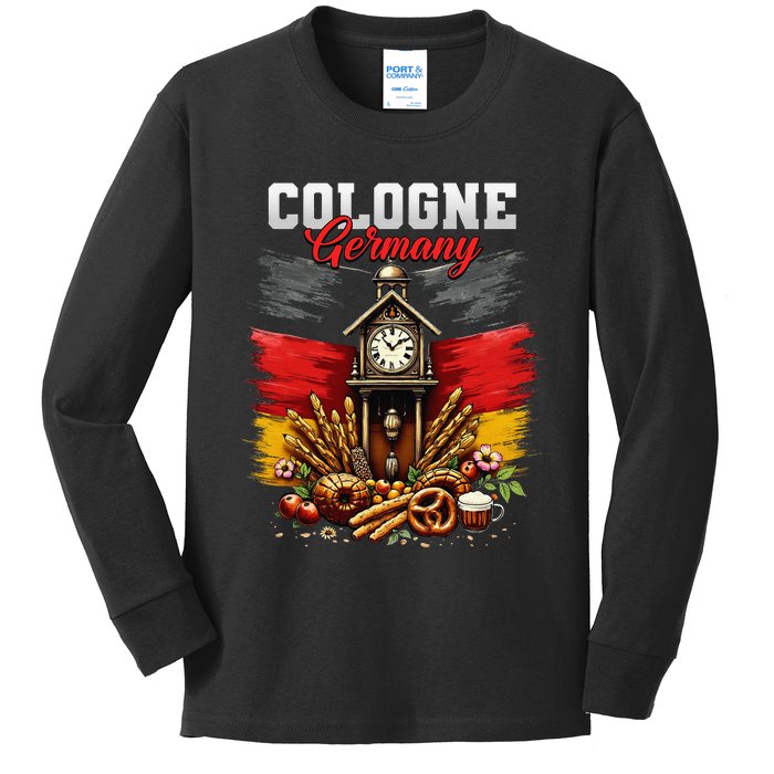 Cologne Germany Vacation Travel Souvenir German Flag Kids Long Sleeve Shirt