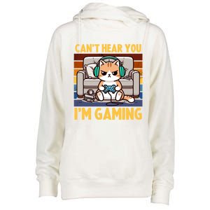 Cat Gamer Video Games Gaming I CanT Hear You IM Gaming Cool Gift Womens Funnel Neck Pullover Hood