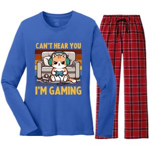 Cat Gamer Video Games Gaming I CanT Hear You IM Gaming Cool Gift Women's Long Sleeve Flannel Pajama Set 