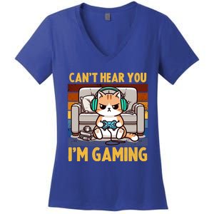 Cat Gamer Video Games Gaming I CanT Hear You IM Gaming Cool Gift Women's V-Neck T-Shirt