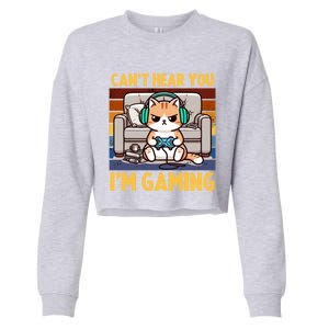 Cat Gamer Video Games Gaming I CanT Hear You IM Gaming Cool Gift Cropped Pullover Crew