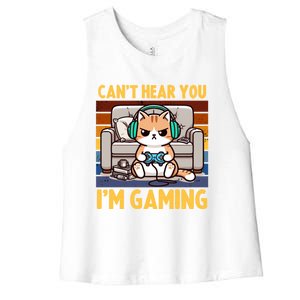 Cat Gamer Video Games Gaming I CanT Hear You IM Gaming Cool Gift Women's Racerback Cropped Tank