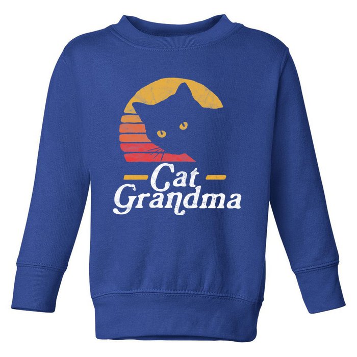 Cat Grandma Vintage Eighties Style Sun Cat Retro Distressed Meaningful Gift Toddler Sweatshirt