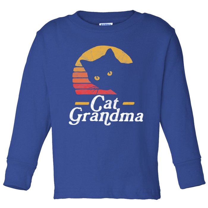 Cat Grandma Vintage Eighties Style Sun Cat Retro Distressed Meaningful Gift Toddler Long Sleeve Shirt