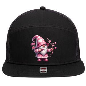 Cute Gnome Valentines Day Heart Gnome Valentine 7 Panel Mesh Trucker Snapback Hat