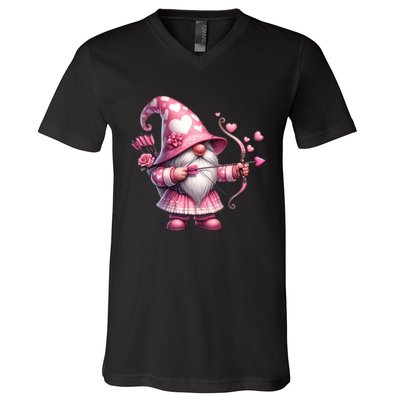 Cute Gnome Valentines Day Heart Gnome Valentine V-Neck T-Shirt