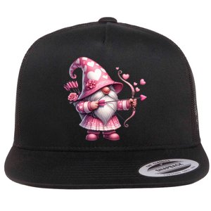 Cute Gnome Valentines Day Heart Gnome Valentine Flat Bill Trucker Hat