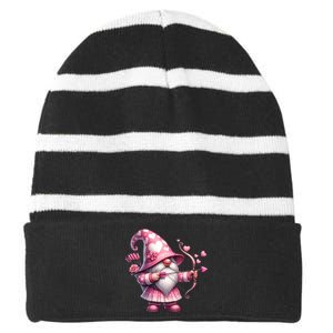 Cute Gnome Valentines Day Heart Gnome Valentine Striped Beanie with Solid Band