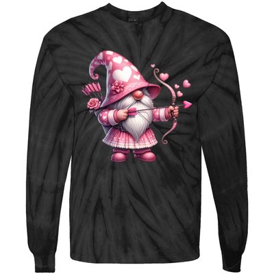 Cute Gnome Valentines Day Heart Gnome Valentine Tie-Dye Long Sleeve Shirt