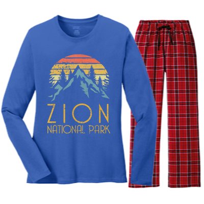 Cool Gift Vintage Retro Zion National Park Utah Gift Women's Long Sleeve Flannel Pajama Set 