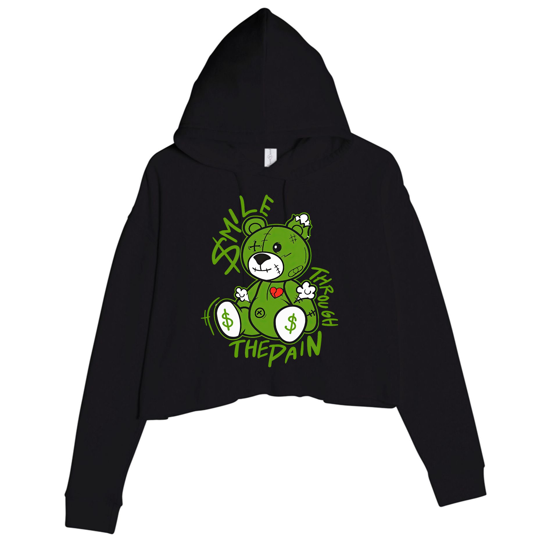 Chlorophyll Green White Color Match Crop Fleece Hoodie