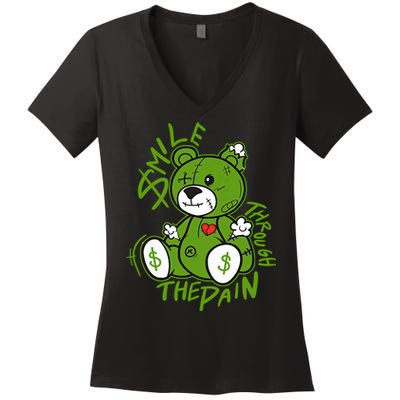 Chlorophyll Green White Color Match Women's V-Neck T-Shirt