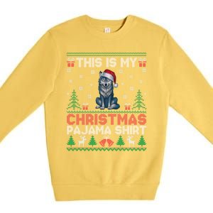 Cute Gift Wolf Santa Hat Matching Ugly Christmas Premium Crewneck Sweatshirt