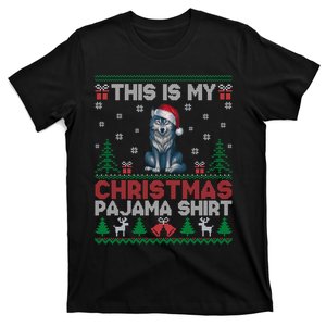 Cute Gift Wolf Santa Hat Matching Ugly Christmas T-Shirt