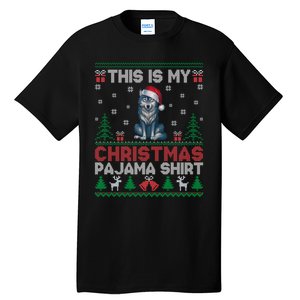 Cute Gift Wolf Santa Hat Matching Ugly Christmas Tall T-Shirt