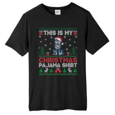 Cute Gift Wolf Santa Hat Matching Ugly Christmas Tall Fusion ChromaSoft Performance T-Shirt