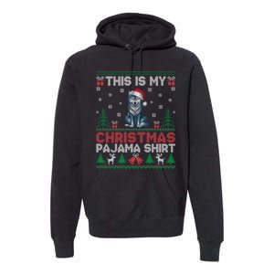 Cute Gift Wolf Santa Hat Matching Ugly Christmas Premium Hoodie