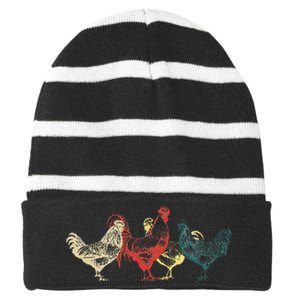 Chicken Group With Rooster Agriculture Farmer Striped Beanie with Solid Band