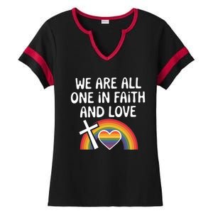 Cute Gift We Are All One In Faith And Love Lgbtq Pride Unity Lgbt Ladies Halftime Notch Neck Tee