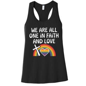 Cute Gift We Are All One In Faith And Love Lgbtq Pride Unity Lgbt Women's Racerback Tank