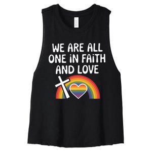 Cute Gift We Are All One In Faith And Love Lgbtq Pride Unity Lgbt Women's Racerback Cropped Tank