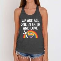 Cute Gift We Are All One In Faith And Love Lgbtq Pride Unity Lgbt Women's Knotted Racerback Tank