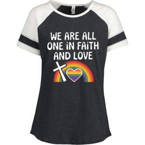 Cute Gift We Are All One In Faith And Love Lgbtq Pride Unity Lgbt Enza Ladies Jersey Colorblock Tee