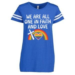 Cute Gift We Are All One In Faith And Love Lgbtq Pride Unity Lgbt Enza Ladies Jersey Football T-Shirt