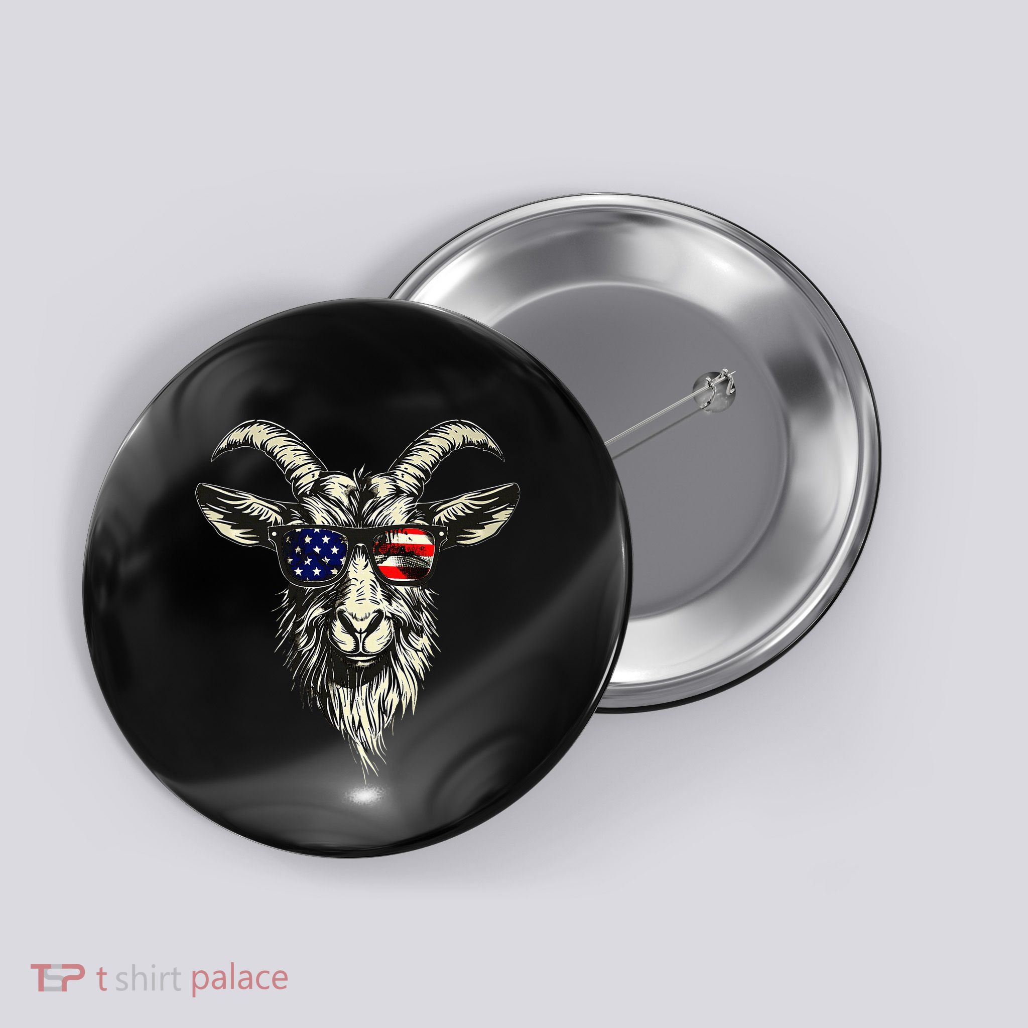 Cool Goat With Sunglasses And Usa Flag Button