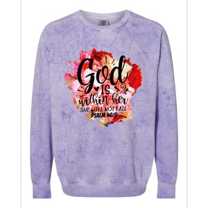 Christian God's Within Her She Will Not Fail Bible Religious Funny Gift Colorblast Crewneck Sweatshirt