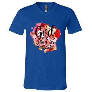 Christian God's Within Her She Will Not Fail Bible Religious Funny Gift V-Neck T-Shirt