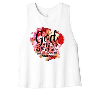 Christian God's Within Her She Will Not Fail Bible Religious Funny Gift Women's Racerback Cropped Tank