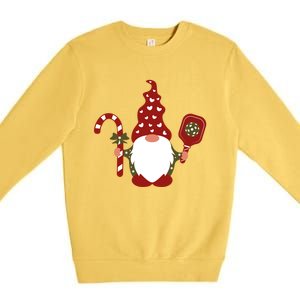 Christmas Gnome With Candy Cane And Pickleball Funny Gift Premium Crewneck Sweatshirt