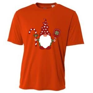 Christmas Gnome With Candy Cane And Pickleball Funny Gift Cooling Performance Crew T-Shirt