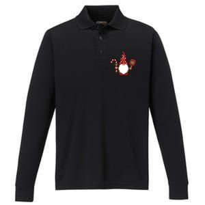 Christmas Gnome With Candy Cane And Pickleball Funny Gift Performance Long Sleeve Polo