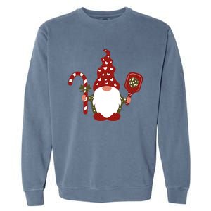 Christmas Gnome With Candy Cane And Pickleball Funny Gift Garment-Dyed Sweatshirt