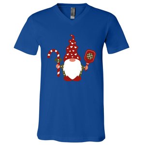 Christmas Gnome With Candy Cane And Pickleball Funny Gift V-Neck T-Shirt