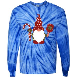 Christmas Gnome With Candy Cane And Pickleball Funny Gift Tie-Dye Long Sleeve Shirt