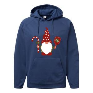 Christmas Gnome With Candy Cane And Pickleball Funny Gift Performance Fleece Hoodie