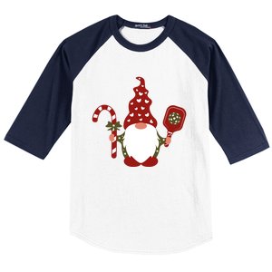 Christmas Gnome With Candy Cane And Pickleball Funny Gift Baseball Sleeve Shirt