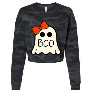 Cute Ghost With Bow Boo Halloween For Girls Cropped Pullover Crew