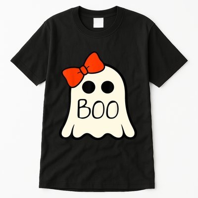 Cute Ghost With Bow Boo Halloween For Girls Tall T-Shirt