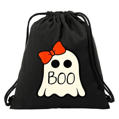 Cute Ghost With Bow Boo Halloween For Girls Drawstring Bag