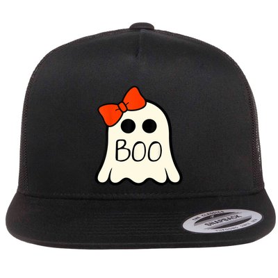 Cute Ghost With Bow Boo Halloween For Girls Flatbill Hat