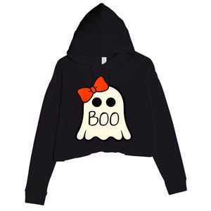 Cute Ghost With Bow Boo Halloween For Girls Crop Fleece Hoodie