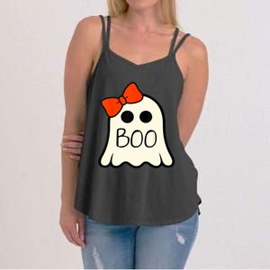 Cute Ghost With Bow Boo Halloween For Girls Women's Strappy Tank